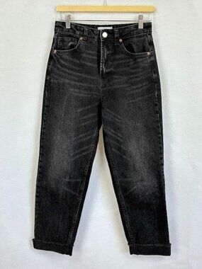 Zara Straight Leg Ankle Jeans Raw Hem High Rise Casual Stretch Preppy Classic 2